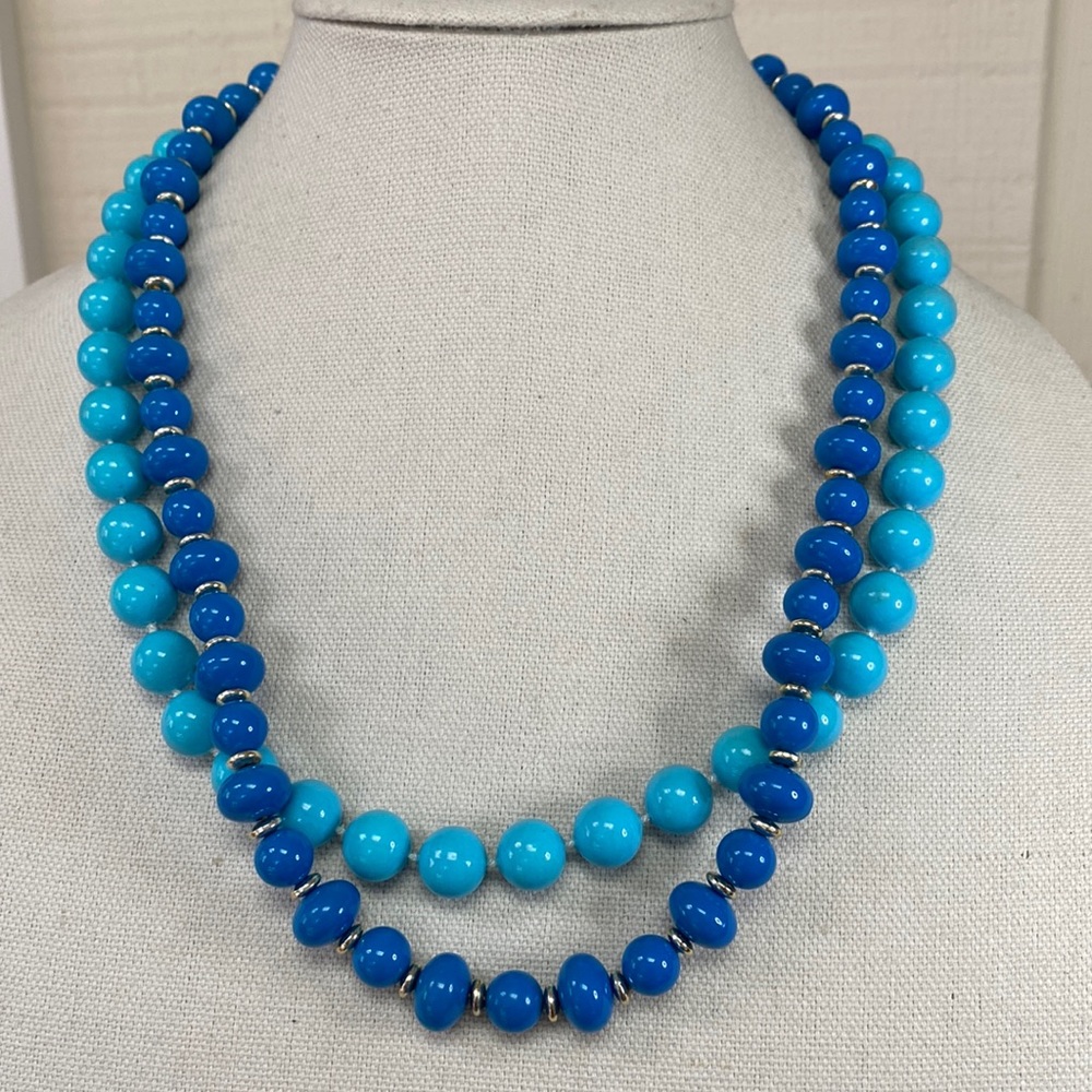 Two vintage blue bead necklaces